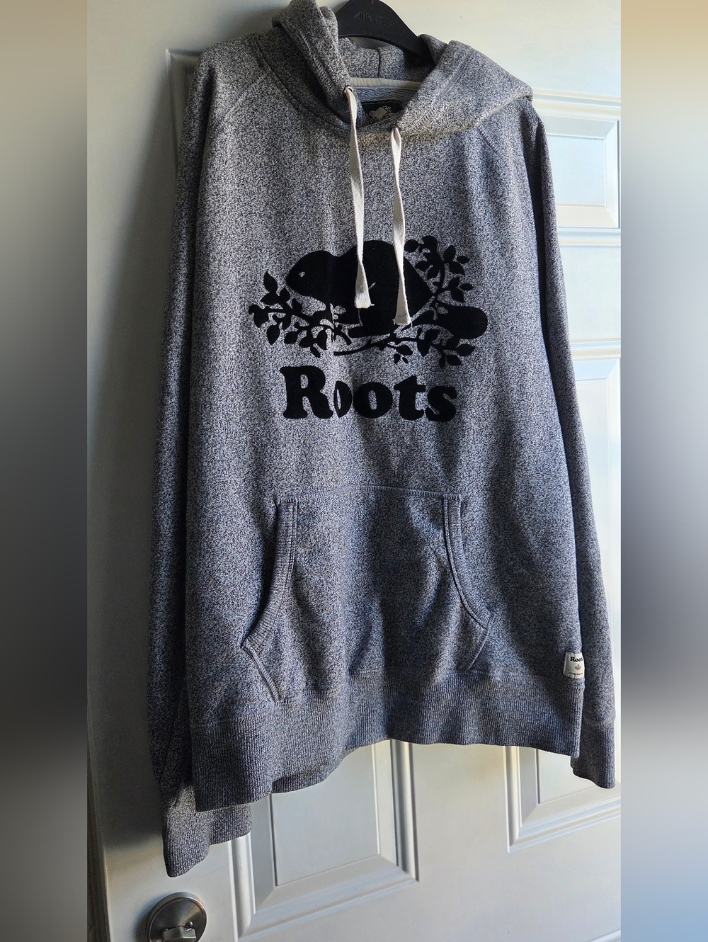 Roots Heather Gray Hoodie with Black Logo Mens XL